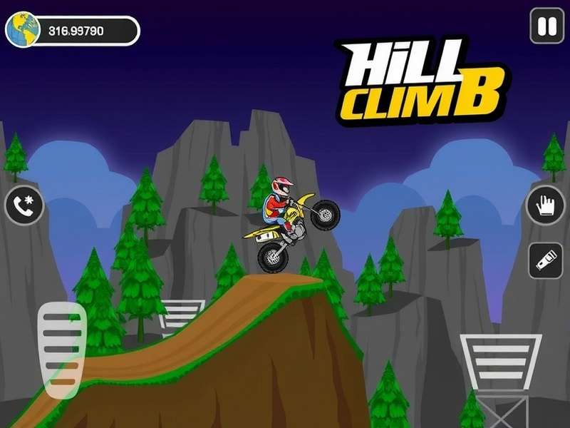 Hill Climb Racing गेमप्ले स्क्रीनशॉट जिसमें न्यूटन बिल जीप चला रहा है