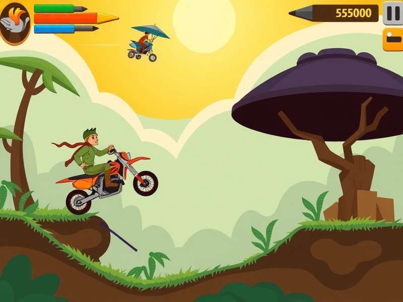 Hill Climb Racing UFO व्हीकल का एक्शन शॉट - हवा में उड़ता हुआ UFO