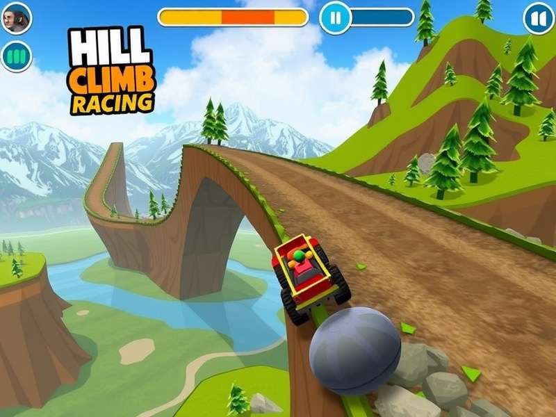 Hill Climb Racing gameplay screenshot showing a car on a hilly terrain