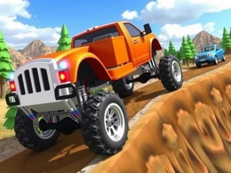 Hill Climb Racing Truck performing a wheelie on a steep mountain slope