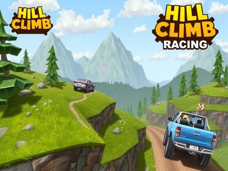 Hill Climb Racing game scene showing a jeep climbing a steep hill