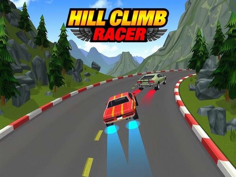 Hill Climb Racing gameplay screenshot showing a vehicle on a steep hill