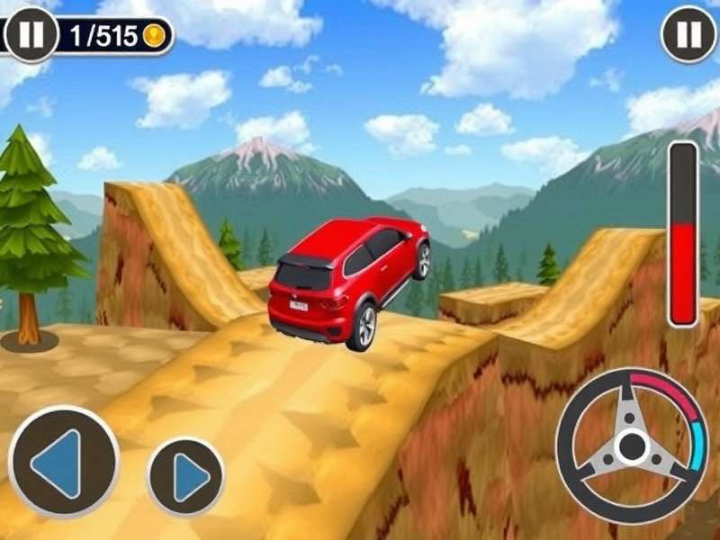 Hill Climb Racing gameplay showing a jeep climbing a steep hill