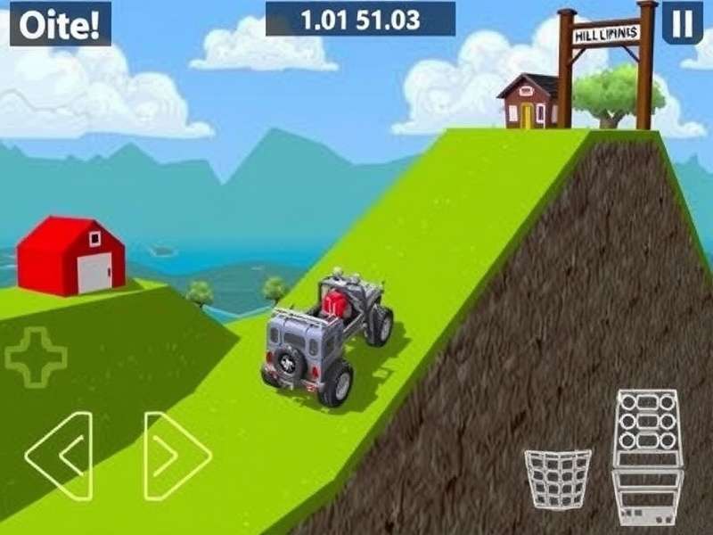 Hill Climb Racing gameplay showing a vehicle on a steep hill