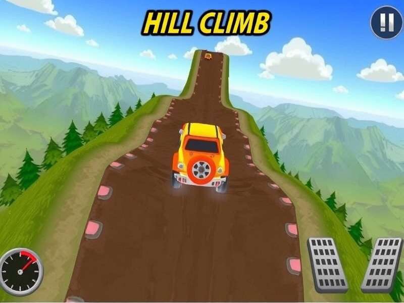 Hill Climb Racing gameplay on a PC screen showing a Jeep navigating a steep hill