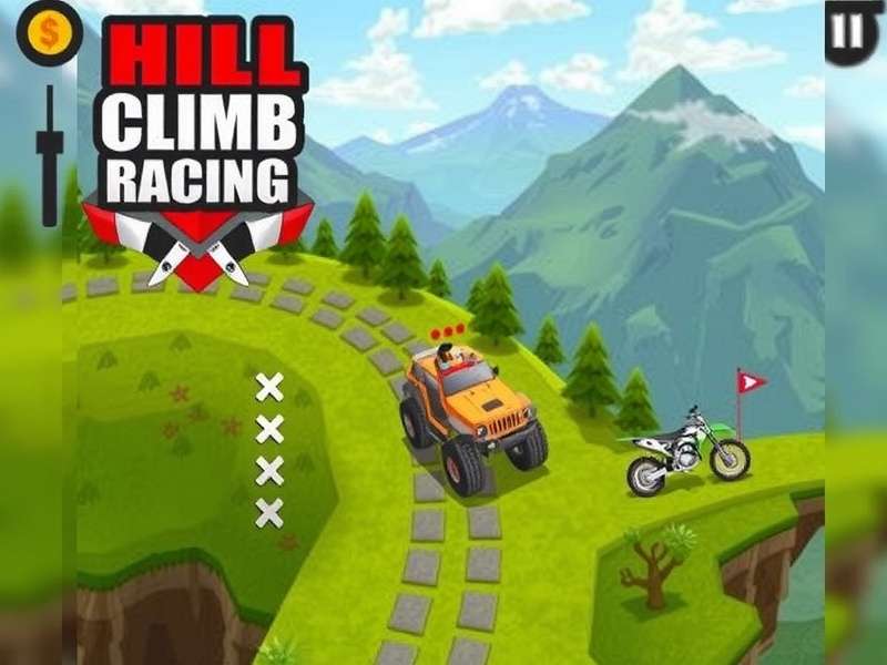 Hill Climb Racing gameplay screenshot showing vehicle on a hill