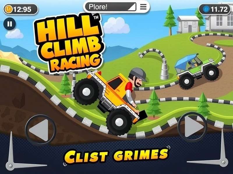 Hill Climb Racing gameplay on PC showing a jeep climbing a steep hill