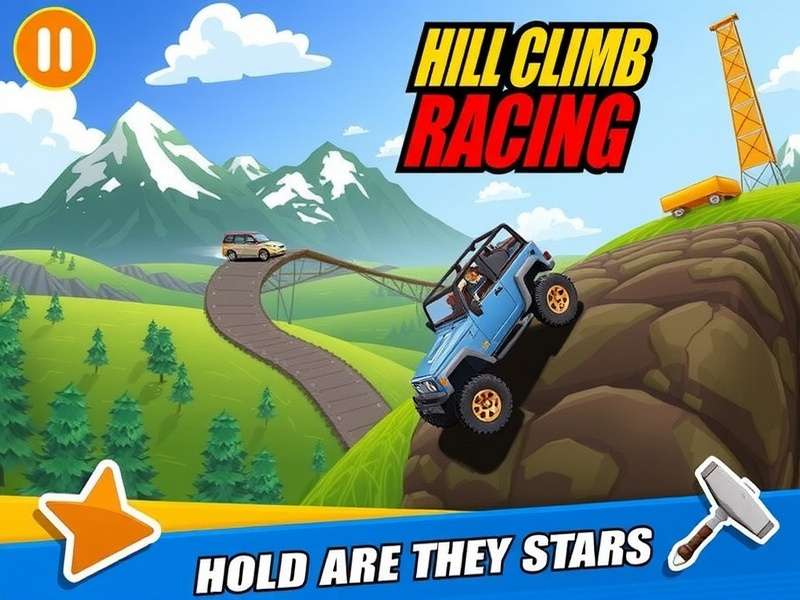 Hill Climb Racing gameplay screenshot showing vehicle on steep hill