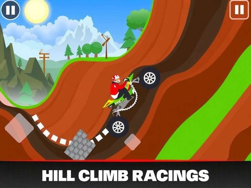 Hill Climb Racing Android gameplay showing multiple vehicles on different terrains