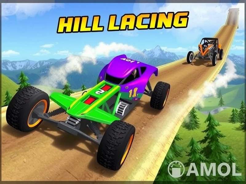 Hill Climb Racing gameplay showing a jeep climbing a steep hill