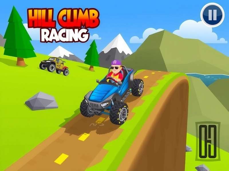 Hill Climb Racing Online Free gameplay screenshot showing a rally car on a steep hill