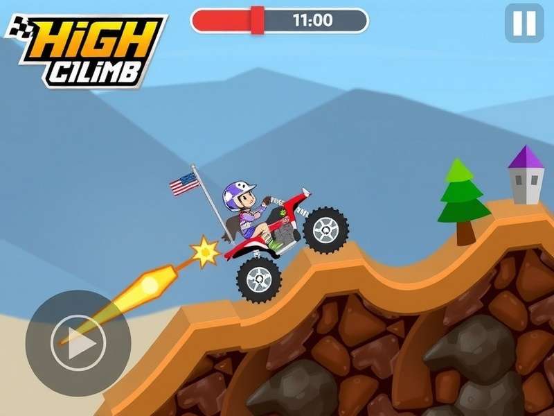Hill Climb Racing gameplay showing a Jeep struggling up a steep hill