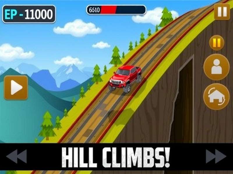 Hill Climb Racing gameplay screenshot showing Jeep on a steep hill
