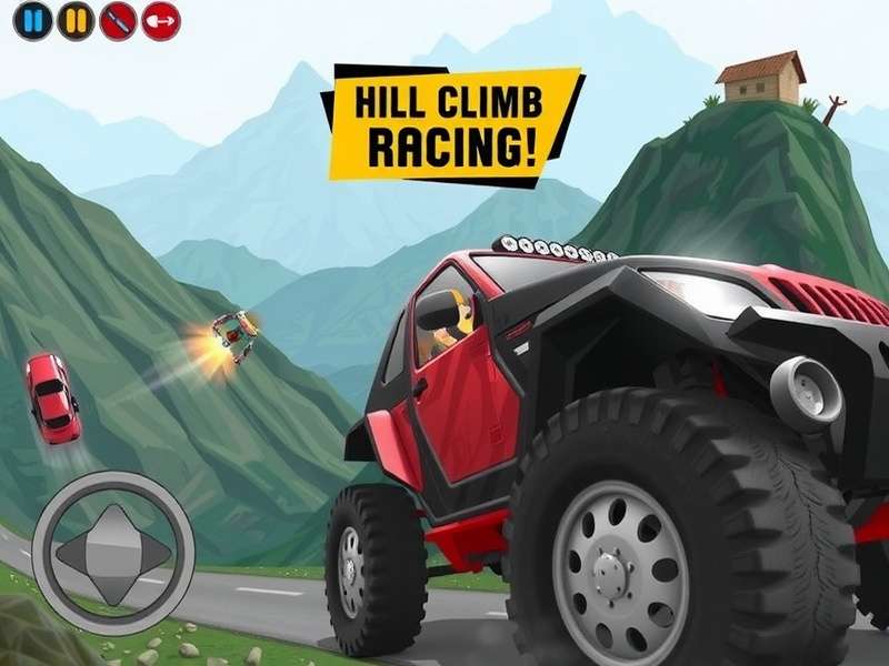 Hill Climb Racing gameplay screenshot showing a vehicle navigating a steep hill