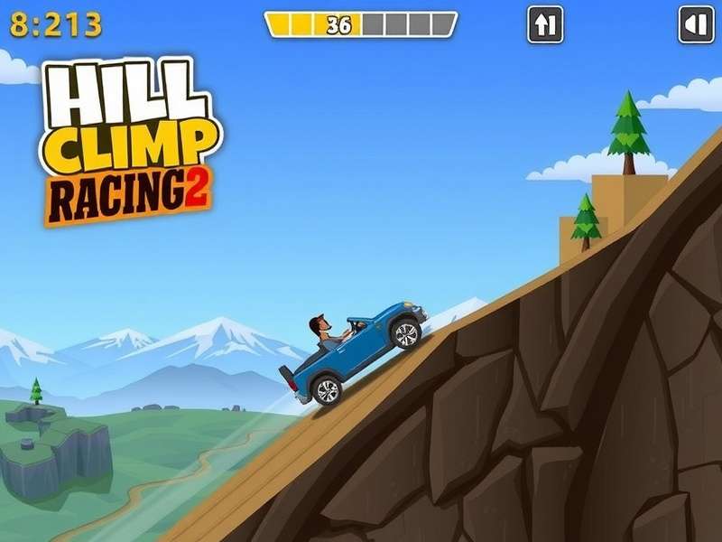 Hill Climb Racing 2 PC gameplay screenshot showing a car on a hill