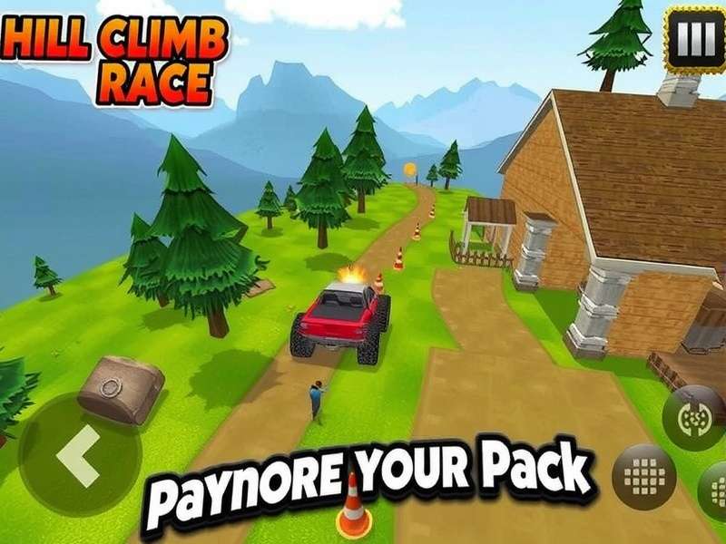 Hill Climb Race gameplay screenshot showing a jeep climbing a steep hill