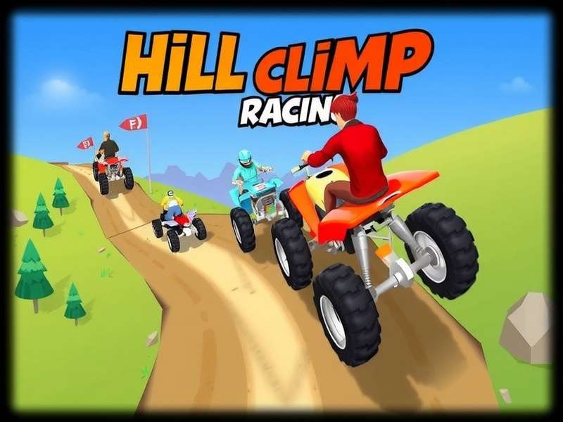 Hill Climb Racing gameplay screenshot showing a jeep climbing a steep hill