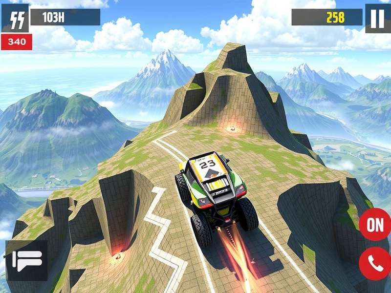 Hill Climb Racing gameplay showing multiple vehicles on different terrains