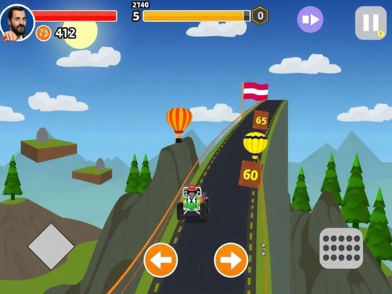 Hill Climb Racing vehicle navigating a steep hill on a sunset track