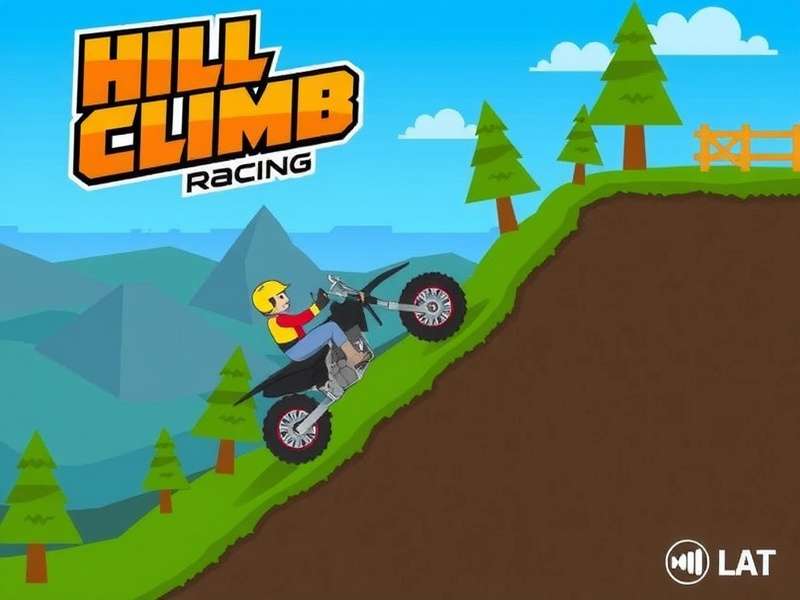 Hill Climb Racing free play banner showing a jeep climbing a steep hill with sunset background