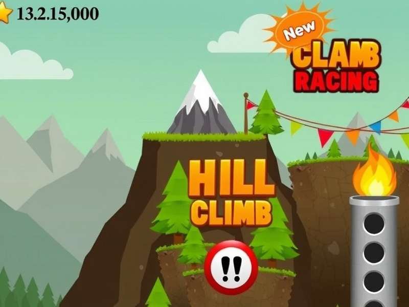 Hill Climb Racing PC gameplay screenshot with off-road truck on mountain track