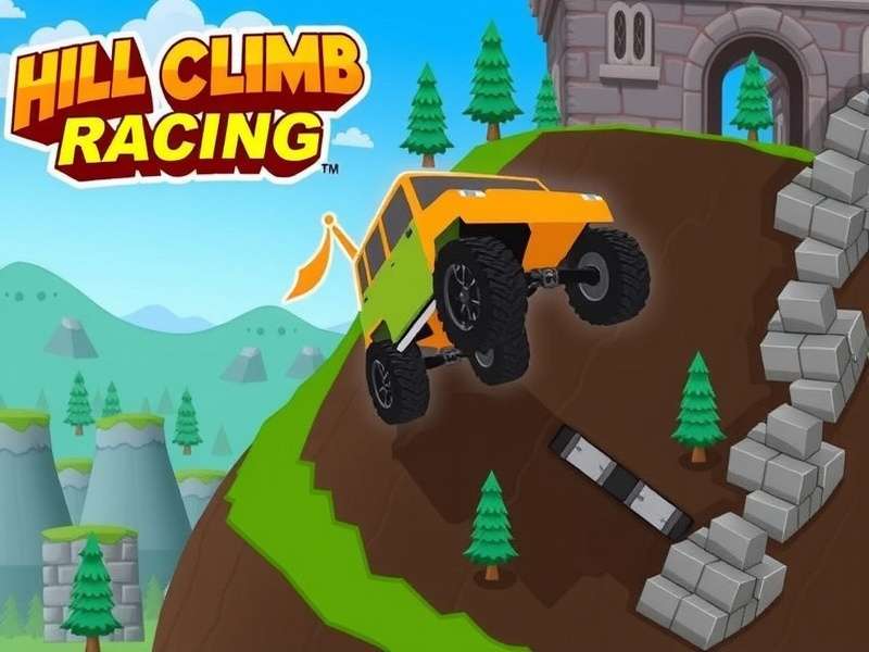 Hill Climb Racing strategy guide banner showing a rugged hill climb track with a vehicle in action