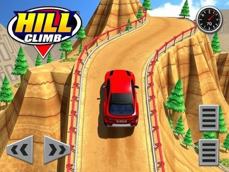 Hill Climb Racing game play action on a rugged mountain track with a jeep performing a wheelie