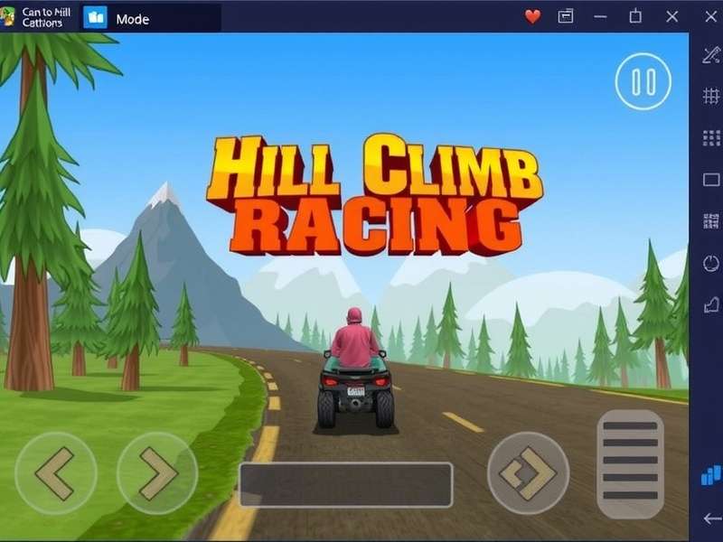 Hill Climb Racing gameplay on Windows 8.1 PC showing a jeep climbing a rugged hill with nitro boost