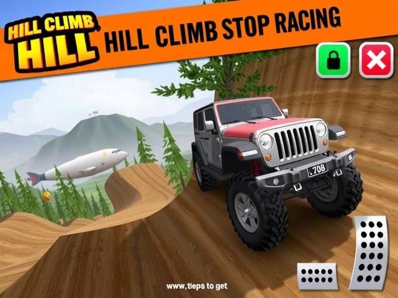 Hill Climb Racing gameplay action with jeep climbing rugged terrain