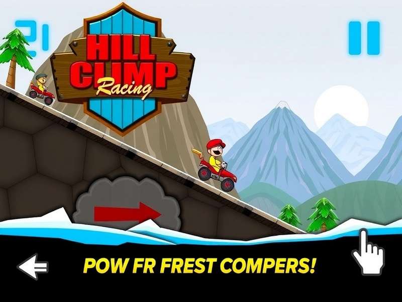 Hill Climb Racing gameplay on PC Windows 7 showing vehicle jumping over hill terrain with coin collection