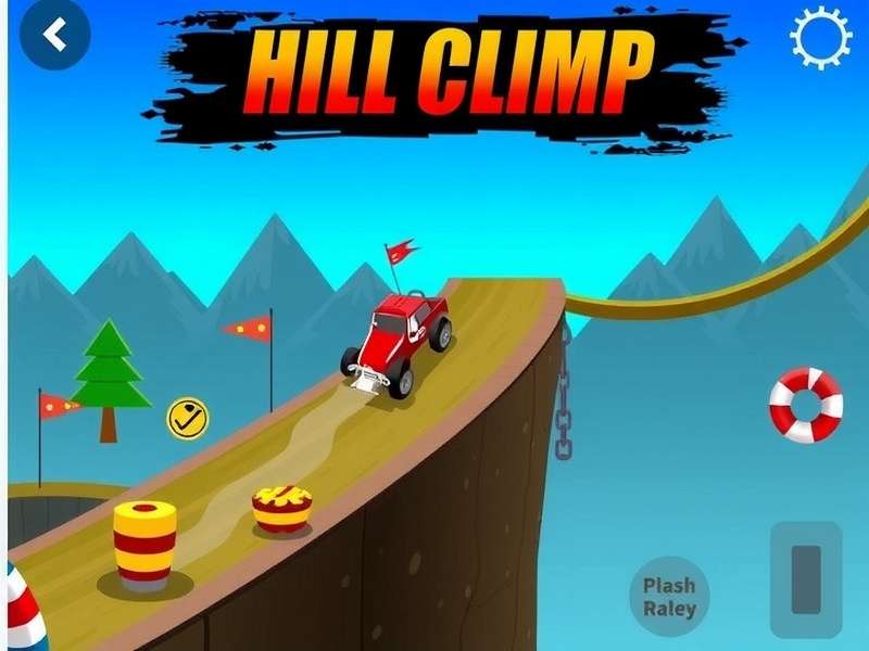 Hill Climb Racing game screenshot showing a jeep climbing a steep hill with rocky terrain