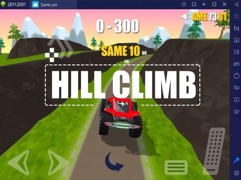 Hill Climb Racing game running on Windows 10 PC desktop with mountain track
